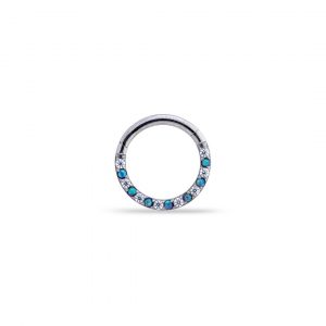 Aro clicker con circonita frontal amatista / azul zafiro y cristal cz